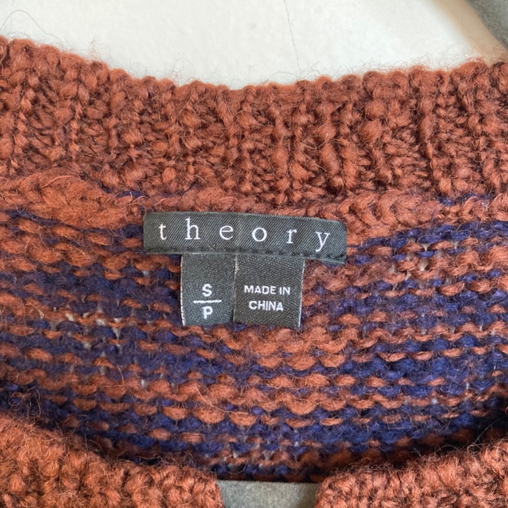 Theory Aegea B Athos Sweater Wool Blend Striped Rust & Navy Women's Size S/P - Picture 4 of 6